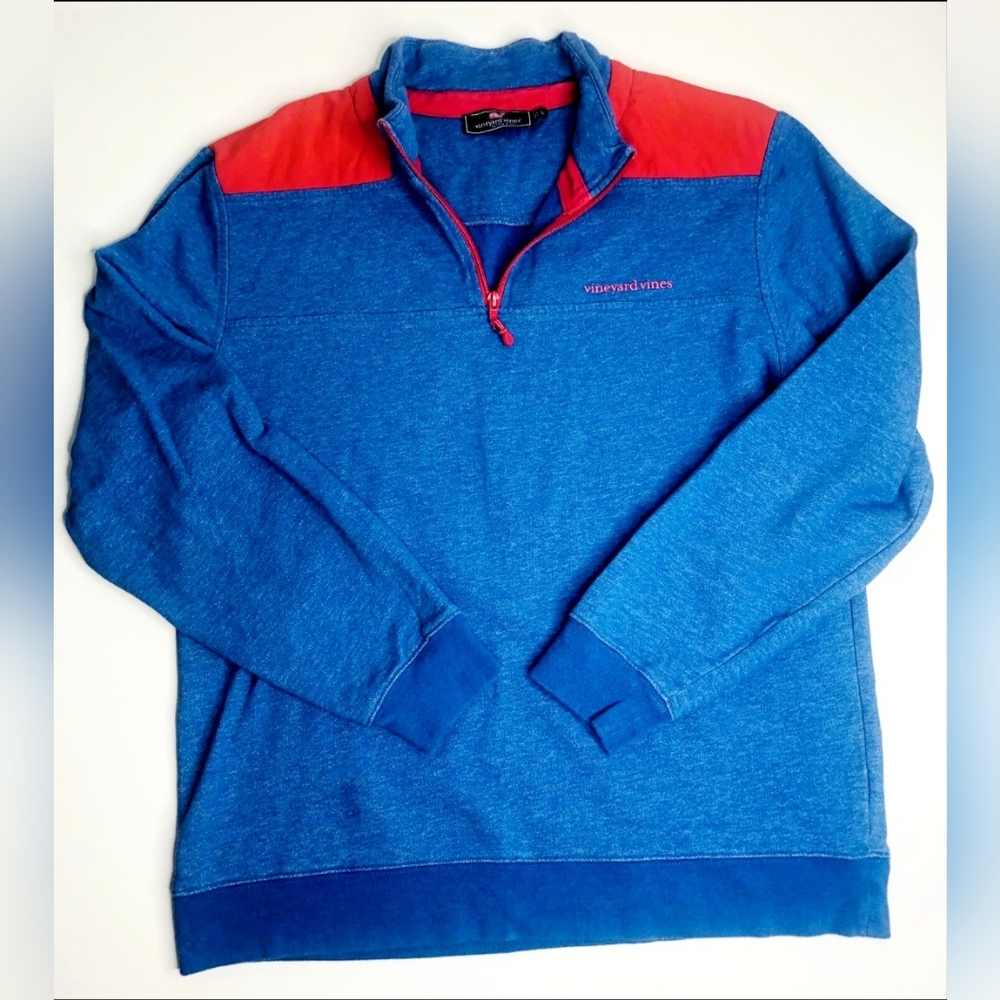 Vineyard Vines By Shep & Ian 1/4 Zip Sweatshirt L Blue & Red Martha’s Vineyard